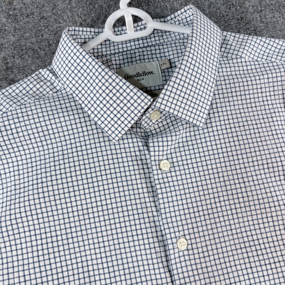 Goodfellow & Co Mens XXL Blue White Grid Long Sleeve Button Down Shirt Standard